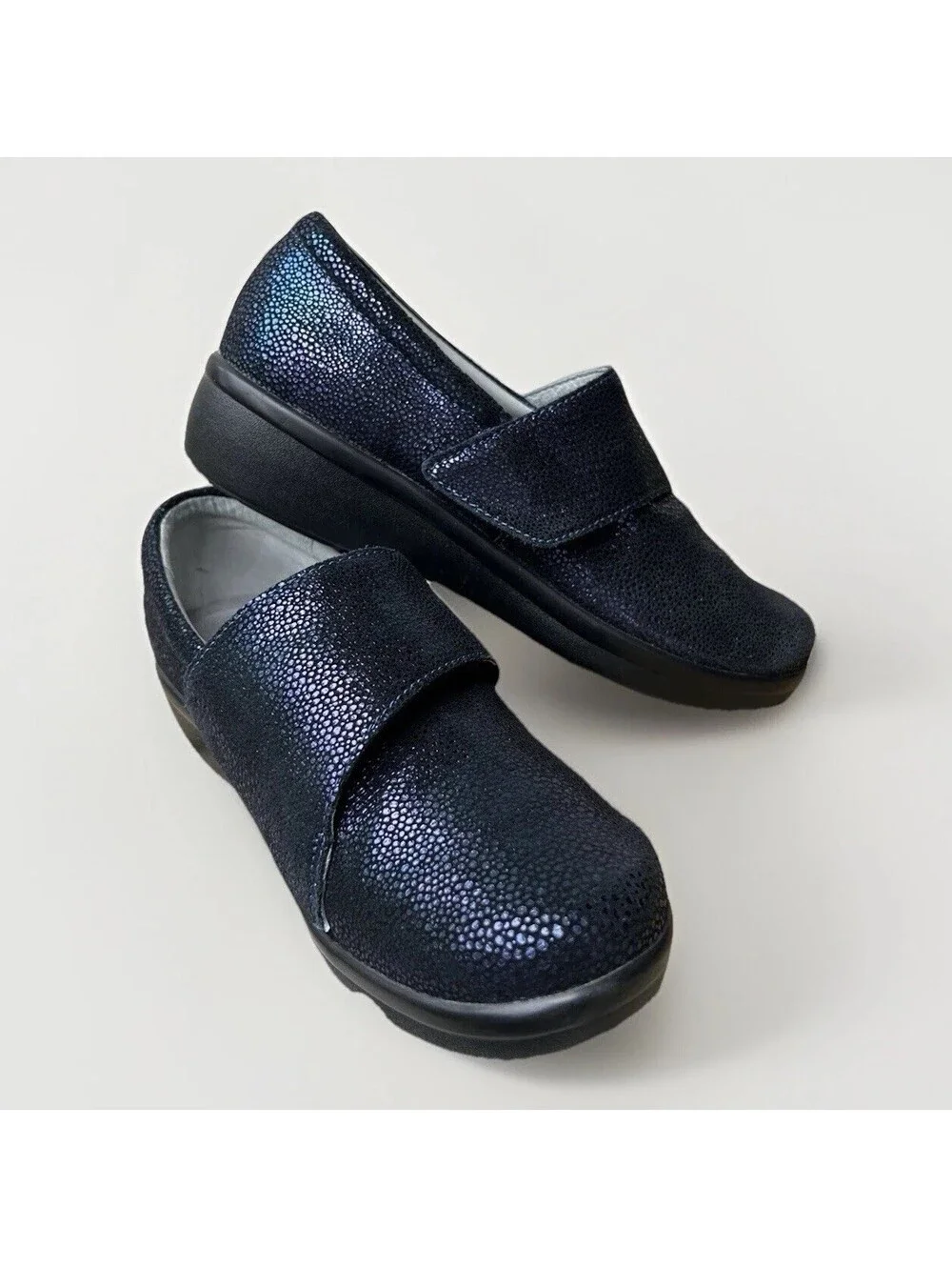 Alegria Lauryn LAU-302 Shimmer Blue Leather Clogs Women 37 US 7/7.5 Comfort Work